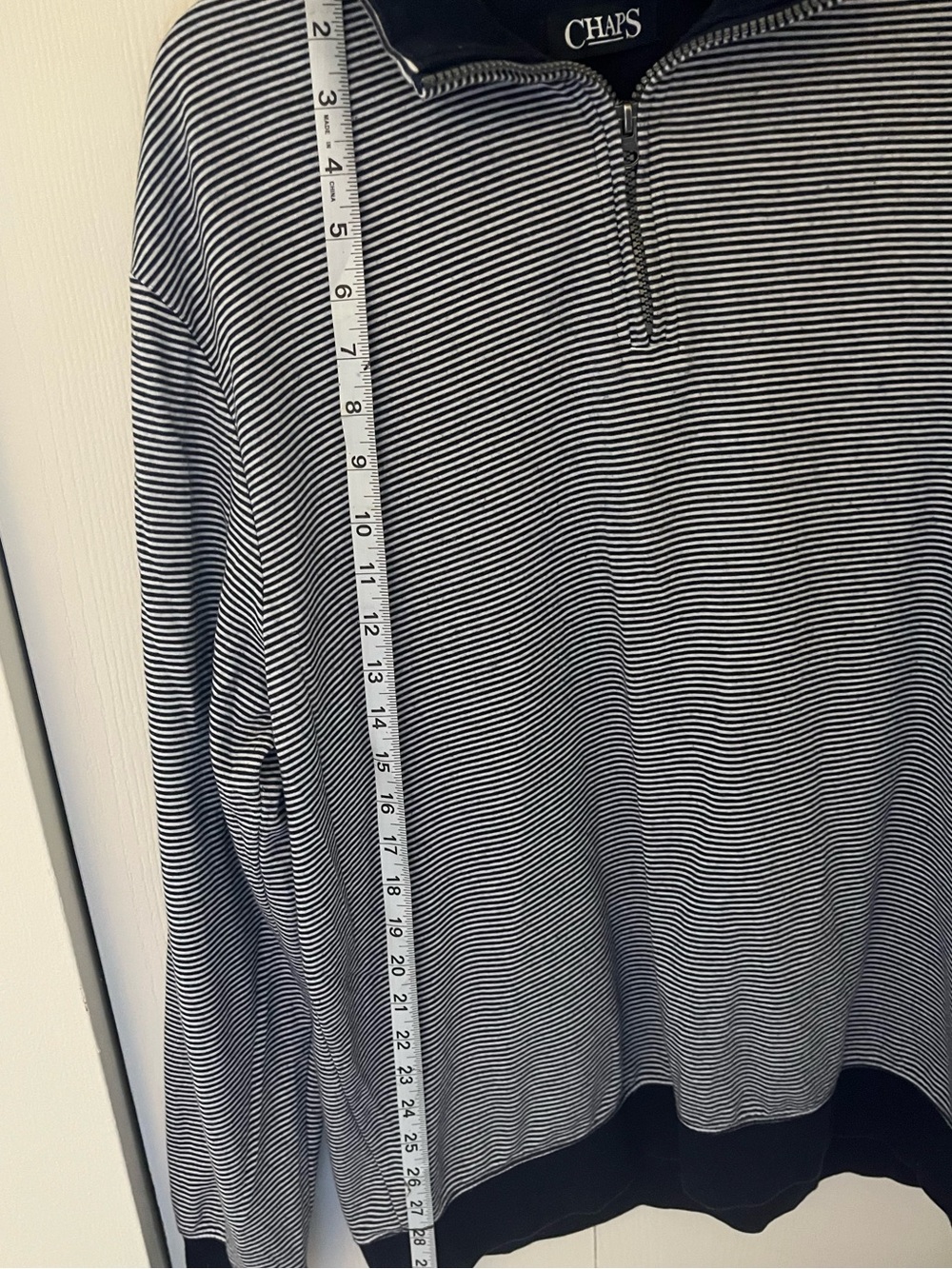 Chaps Men's Blue & White Striped Quarter-Zip Sweater